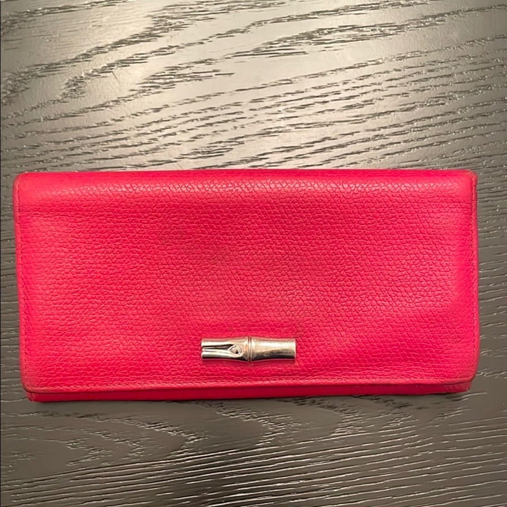 Longchamp leather wallet red cards coins retail